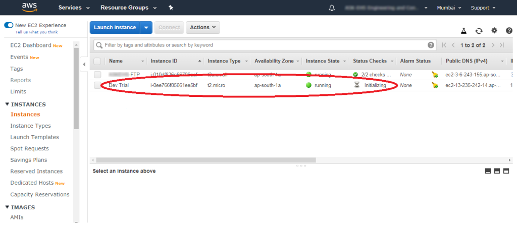 All the available instances are displayed-Create AWS EC2