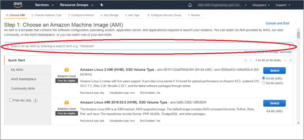 The Amazon Machine Image page is displayed